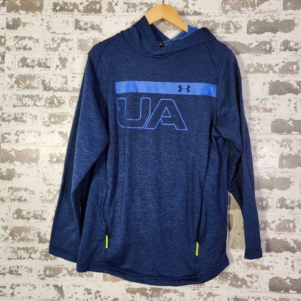 Under Armour UA Mens Blue ColdGear Hooded Pullover‎ Sweatshirt Activewear Size L